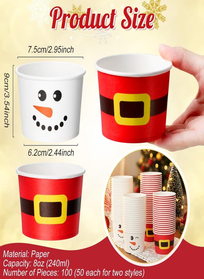 Jingmore 100 Pcs 8 oz Christmas Treat Snack Cups Red Santa Claus Snowman Disposable Bowls Ice Cream Dessert Treat Paper Bowls for Hot Iced Food Winter Christmas Holiday Party Supplies - Image 3